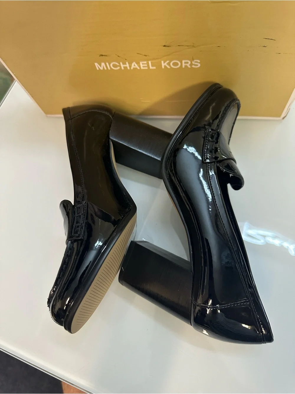Michael Kors Buchanan Mid Loafer Women’s Black Patent Shoes US 5.5M NIB